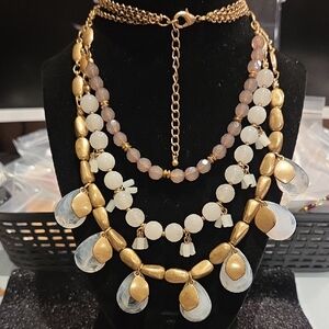 Elegant Gold and White Layered Necklace